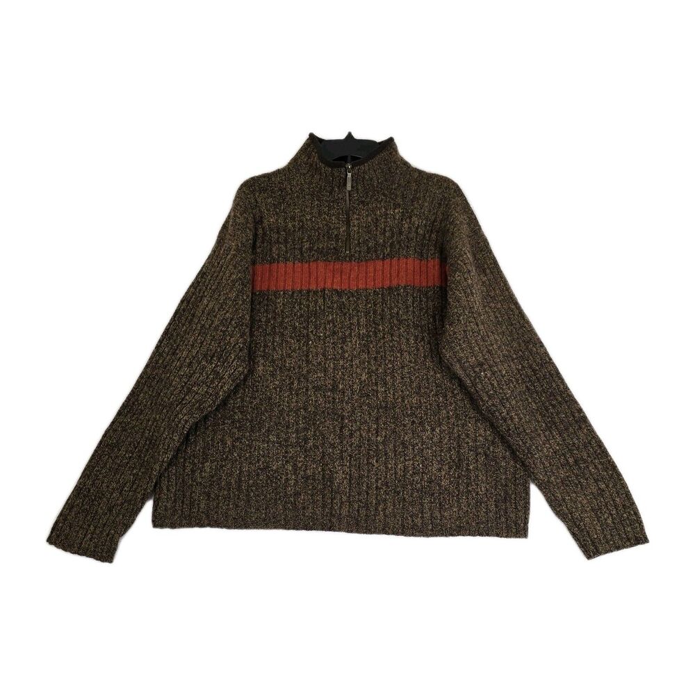 American Eagle Outfitters Sweater Mens Sz XXL Brown Red Half Zip Wool Mock Neck